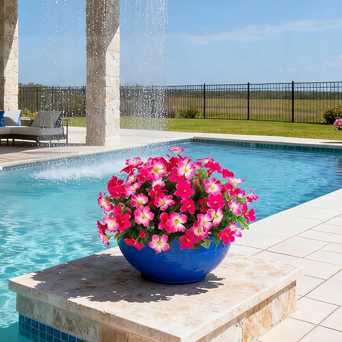 Fake Artificial Flowers for Outdoors 6 PCS Azalea Bouquet Silk Flowers for Outside UV Resistant Faux Flowers Plants for Outdoor Planters Realistic Spring Home Front Door Patio Garden Porch Decor