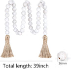 Meplait 39in Wood Bead Garland Farmhouse with Tassels,Versatile Prayer Beads Boho Chic Wall Hanging Home Decor (Wash White)