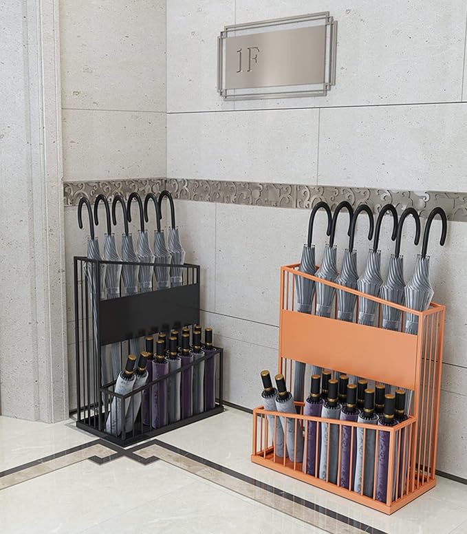 2-Tier Metal Umbrella Stand, Large-Capacity Commercial Umbrella Holder, Anti-Odor, Stable Base, Black Iron
