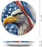 Decorative Plates for Wall Hanging, Eagle and American Flag Patriotic Ceramic Plate, Wobble-Plate with Display Stand, Home Decor for Kitchen Cabinets, Farmhouse Round Tray 7 Inch