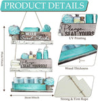 Dazzlewall 3pcs Farmhouse Bathroom Wooden Wall Decor, Turquoise Vintage Floral Bathroom Accessories Wood Hanging Sign Rustic Blue Toilet Plaque Decor, 15.3x10.2 in