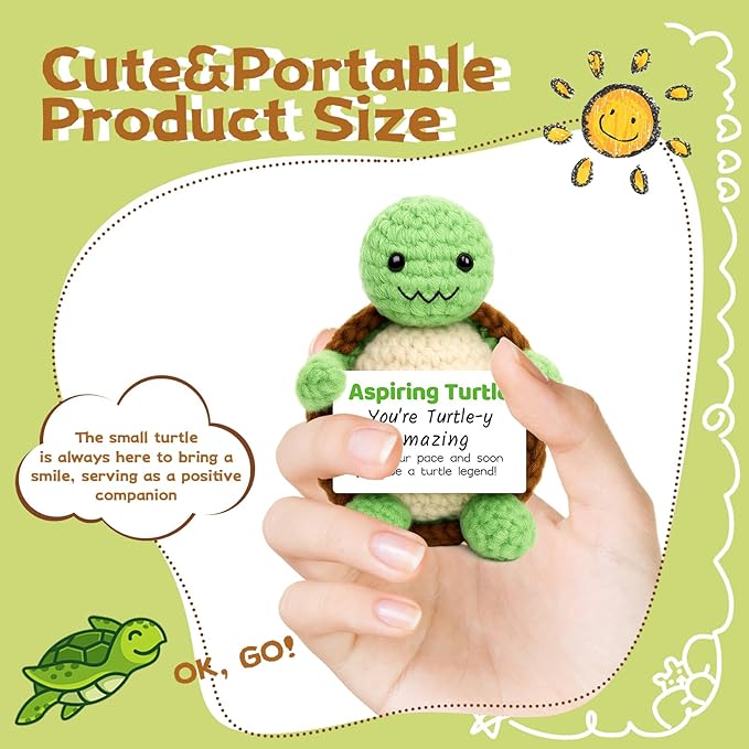 DAFURIET Positive Crochet Turtle Gifts for Women: Handmade Funny Crochet Animal Gifts for Birthdays, Valentine's Day, New Year, Thanksgiving, and Easter – Cheering Up Men, Friends and Coworkers