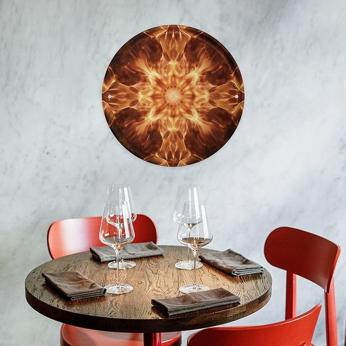 Wall Picture, with Beautiful Flame Pattern Printed Circular Iron Hanging Picture,Wall Art Decor,Home for Bedroom Living Room Bathroom Decor,Iron Painting 11.8X11.8 in