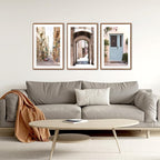 KAlRNE Vintage Cityscape Framed Canvas Painting Set of 3(16”X24”),European Street Scenery Wall Decor,Framed Rustic Mediterranean Wall art,Texture Alleyway Beige Art Prints For Living Room Bedroom
