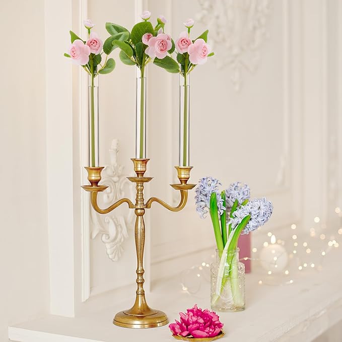 6 Pack 5.9" Glass Bud Vase Taper Candle Holder's Bud Vase for Flower Candlestick Sizes from 22mm to 27mm Adjustable Designed Specially for Taper Candle Holder for Tablescapes, Wedding Decor
