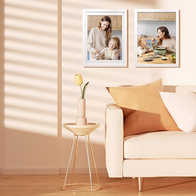 Egofine 12x16 Picture Frames Set of 4, Made of Solid Wood Covered by Plexiglass 9x12 and 11x14 with Mat or 12x16 without Mat, for Wall Mounting Photo Frame White
