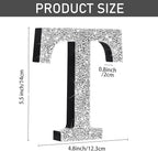 Qunclay 5.7" Silver Crystal Diamond Bling Letters Crushed Diamond Decoration Wooden Glitter Letter with Screw and Hooks Rhinestone Gift for Wedding Y2k Mcbling Bedroom Wall Decor (Letter T)