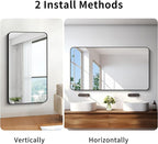 BONEWEI 30x55 inch Bathroom Mirror,Black Rectangle Mirror,Wall Mounted Bathroom Frame Vanity Mirror with Round Corner for Bedroom Living Room, Entryway Hangs Horizontal or Vertical