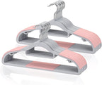 Pack of 30 Coat Hangers, Space-Saving Plastic Clothes Hangers, Non-Slip, 0.2 Inches Slim, 360° Swivel Silver Hook for Shirts, Pants, Suit & Wet/Dry Garments, Pink and Dark Gray