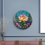 Decorative Plates for Home Decor, Water Lily Blue Stained Glass Print Decor Tray for Table Display, Ceramic Dinner Plate W/Stand, Living Room Dining Room Decor, Gifts for Lotus Lover, 7 Inch