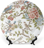 Fashion Plates Chinoiserie Tree Peony Bird Floral Personalized Decor for Office Wall Table Display Hanging Decorative Tiles Including Bracket And Special Hook, Multi Sizes, Gifts for Men Women