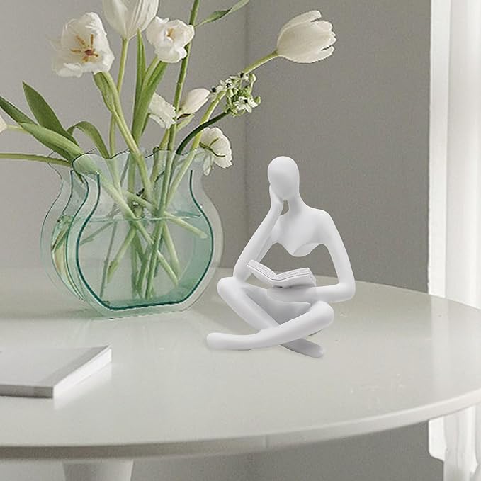 Jinkoozz Reading Women Statue, Thinker Sculptures, Abstract Art Ornament, Modern Aesthetic Figurine Decoration, Suitable for Home Living Room Bedroom Office Shelf Table Desk Bookshelf Decor