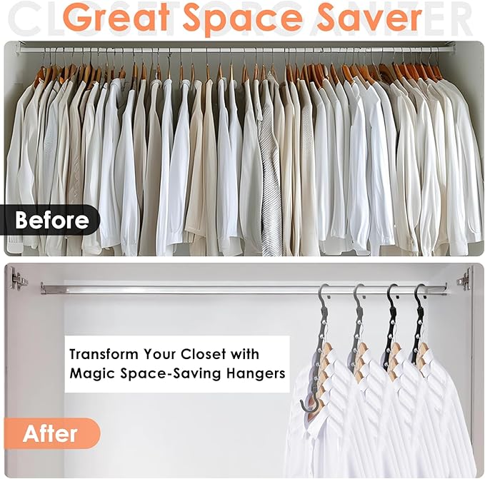Closet Organizers and Storage, Magic Space Saving Hangers for 60 Heavy Clothes, College Dorm Room Essentials, Sturdy 360° Swivel Hooks Cascading Hanger, Bedroom Home Organization Essentials, 12 Pack