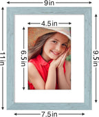Vittanly 8x10 Picture Frames Set of 9, Shatter Resistant Plexiglass, Display 5x7 Pictures with Mat or 8x10 without Mat, Photo Frames for Wall or Tabletop, Engineered Wood, Rustic Blue