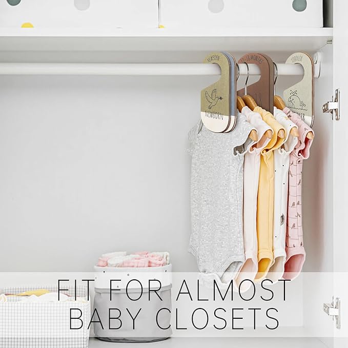 Baby Closet Dividers for Clothes Organizer - Set of 8 Wooden Double-Sided Baby Clothes Size Dividers form Newborn to Toddler for Daily Gender-Neutral Baby Nursery Decor