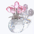 Arikyrist Crystal Pink Rose Bouquet Figurine with Round Vase, Glass Rose Flower Romantic Gifts for Her Mom on Anniversary, Collectible Decoration Table Centerpiece for Home