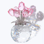 Arikyrist Crystal Pink Rose Bouquet Figurine with Round Vase, Glass Rose Flower Romantic Gifts for Her Mom on Anniversary, Collectible Decoration Table Centerpiece for Home