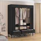 Portable Closet,Garment Rack,Heavy Duty Clothes Rack with Cover,Wardrobe Closet with 1 Hanging Rods, 2 Storage Shelves and 3 Drawers,43.3" L x 17.7" W x 67.7" H,Black
