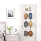 HapiRm Over Door Hat Rack - 2 Packs Wall Mounted Hat Holder with 6 Hooks and Metal Basket Design, Baseball Cap Organizer Storage Up to 32 Caps for Door, Bedroom, Closet (Grey)