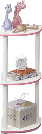 Furinno TURN-N-TUBE Corner Shelf, 3-Tier Corner Bookshelf, Display Storage Shelves with Open Shelves, for Organization and Storage, Living Room, Home Office, Garage, Pink