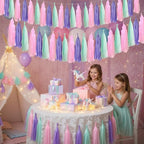 15Pcs Pink Purple and Blue Paper Tassel Garland,Tissue Tassel Banner for for Girls Baby Shower Ocean Theme Under The Sea Birthday Party Decorations