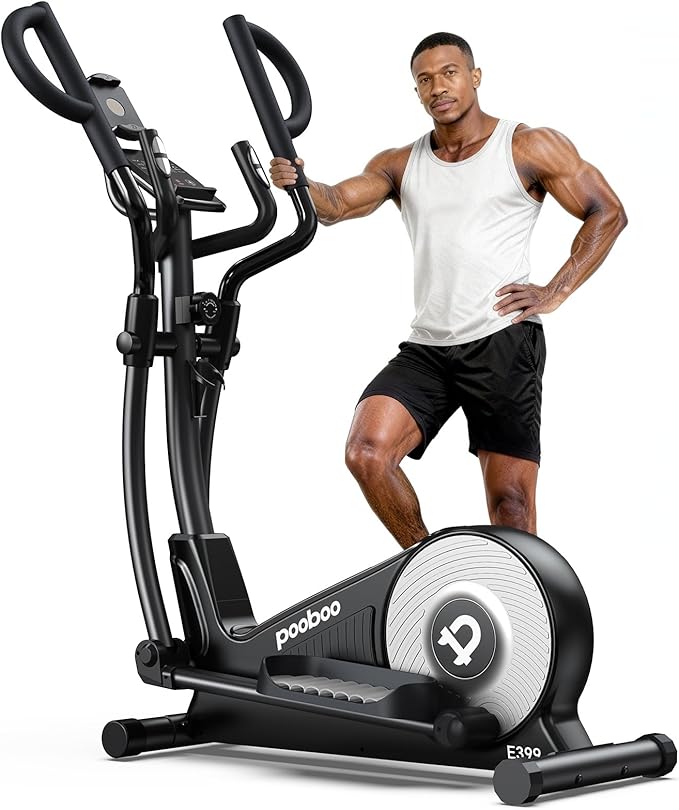 Elliptical Machine 16 Levels Resistance Built-in Blue Elliptical Trainers with LCD Monitor Smooth Quiet Driven 400lbs Capacity 15.5inch Stride Length