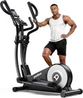 Elliptical Machine 16 Levels Resistance Built-in Blue Elliptical Trainers with LCD Monitor Smooth Quiet Driven 400lbs Capacity 15.5inch Stride Length