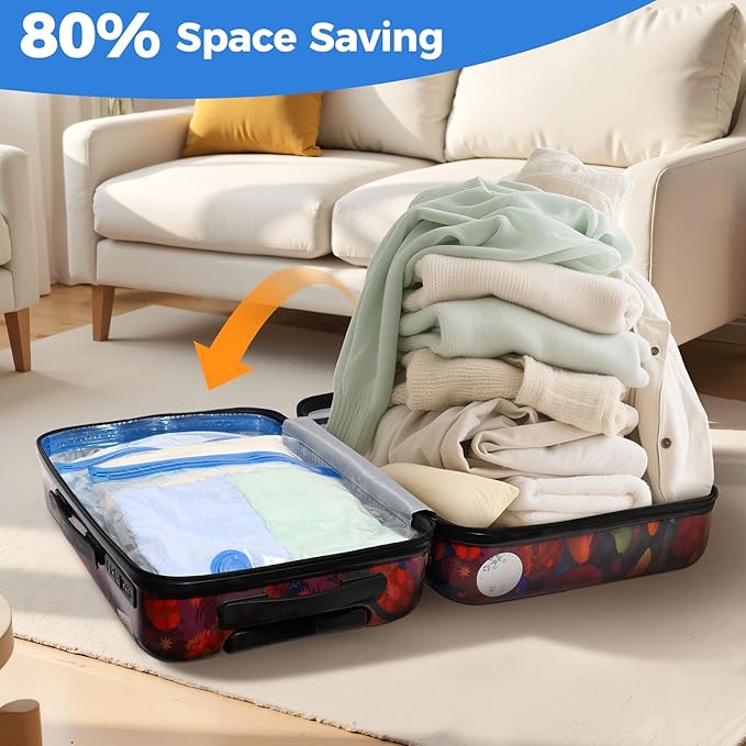 10 Pack Travel Vacuum Storage Bags with Cordless Electric Pump, Combo Rechargeable Space Saver Vacuum Seal Bags for Clothing Travel Vaccine Sealed Storage Bag for Comforters Blankets Clothes