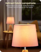 Pink Table Lamp, Small Tripod Table Lamp, Boho Bedside Lamp with Pink Linen Shade & Wood Base, Modern Nightstand Lamps, Little Cute Desk Lamp for Girls Room, Kids Room, Bedroom, P51TL05