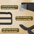 VSV stoage Velvet Pants Hangers with Double Non Slip Bar - Multiple Velvet Hangers for Closet - Thin Space Saving Clothes Hanger - 360° Swivel Felt Trouser Hanger Perchas Terciopelo 10 Pack (Black)