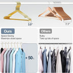 SPECILITE Metal Wire Clothes Hangers Bulk 100 Pack with Notches for Standard Size Coats, Shirts, Suits, Pants, Heavy Duty, Space-Saving, Gold