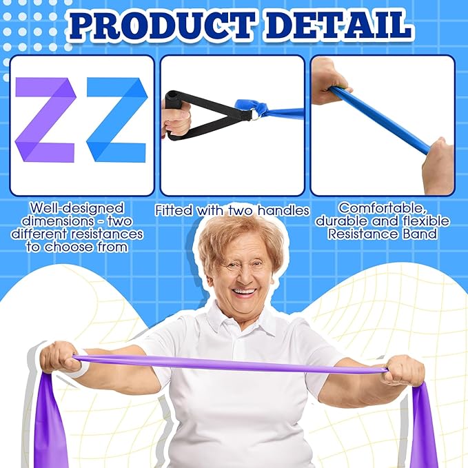 2 Pcs Resistance Band with Handles Chair Exercise Equipment for Seniors Physical Therapy Band Gifts for Elderly Women Rehab, Physical, Grandma, Grandpa