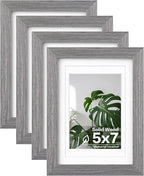 Egofine 5x7 Picture Frames Set of 4, Made of Solid Wood Covered by Plexiglass 3.5x5 and 4x6 with Mat or 5x7 without Mat, for Table Top Display and Wall Mounting Photo Frame Light Grey