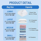 Vacuum Storage Bags with Hand Pump, Plastic Packaging Bags, 80% Space Saver Vacuum Seal Bags for Clothing, Travel Lugggage, Blankets, Comforters, 16 Combo