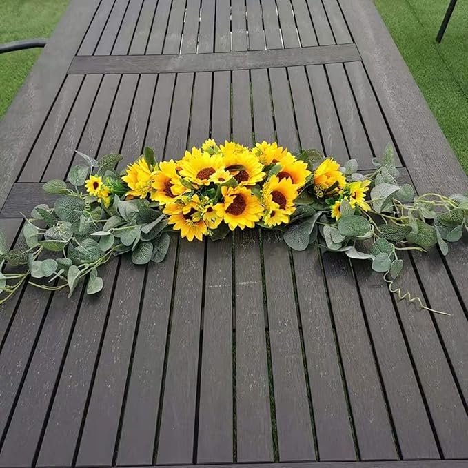 H&S BRIDAL Wedding Arch Flowers, 30 Inch Rustic Artificial Floral Swag for Door Lintel, Green Leaves Rose Peony Sunflowers Table Centerpieces Home Decoration