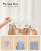 SONGMICS 50-Pack Pants Hangers, 16.7-Inch Long Velvet Hangers with Adjustable Clips, Heavy-Duty, Non-Slip Skirt Hangers, Space-Saving for Pants, Skirts, Coats, Dresses, White UCRF012W50