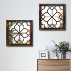 Wocred 20inch 2 PCS Square Wall Mirror,Gorgeous Rustic Farmhouse Accent Mirror, Caramel Color Entry Mirror for Bathroom Renovation,Bedrooms,Living Rooms and More.