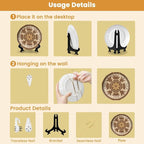HABEN ARTWORK 10" Ceramic Plates for Display Geometric Floral Brown Tan Tones Decorative Tile Decorative Plate with Stand and Hook for Kitchen Dining Room Wall Hanging Decor