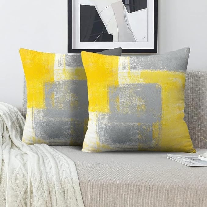 Yellow Abstract Art Artwork Pillow Cover, Gallery Modern Decorative Throw Pillows Cushion Cover for Bedroom Sofa Living Room 20 x 20 Inch Set of 2