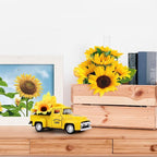 Sunflower Vintage Metal Truck Mini Metal Farm Truck Decor with Sunflower Bouquet Farmhouse Rustic Pickup Tiered Tray Decor for Home Kitchen Shelf Table Decor Yellow
