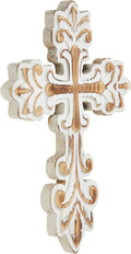 SOFE Decorative Wall Crosses for Home Decor, White Wash Wood Cross for Wall Decor, Rustic Cross to Hang on Wall, Wall Art Hand Carving Unique Pattern, Easter Religious Gifts
