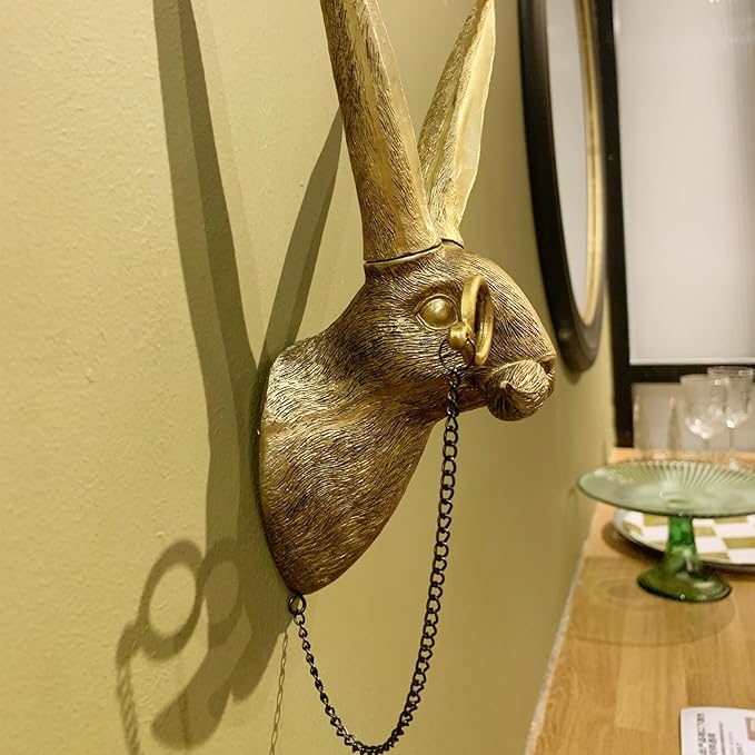 Animal Heads Wall Decor, Faux Rabbit Head, Resin Animal Wall Hanging Decoration for Living Room, Bedroom, Kitchen,Vintage Farmhouse Home Decor Gift, Rabbit