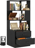 Armocity Corner Bookshelf with Drawers, 6 Tier Corner Book Shelf Display Bookcase, Freestanding L Shaped Bookshelf for Bedroom, Living Room, Home Office, Black