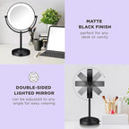 Conair Lighted Makeup Mirror, Double-Sided LED Vanity Mirror with 1X/10X Magnification, 3 Light Settings, 3 Modes, 360° Rotation, Matte Black Finish