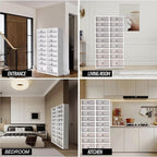 FAHKNS Foldable Shoe Rack, Transparent Shoe Boxes with Magnetic Double Doors, Shoe Organizer Storage for Entryway/Bedroom/Cloakroom, Large Shoe Cabinet with Hidden Bottom Roller 9 Tiers 4 Row (White)