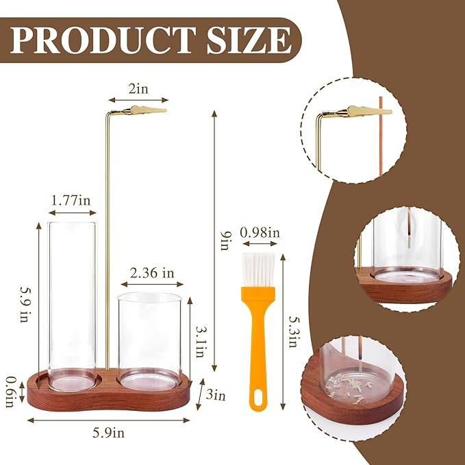 2 in 1 Incense Holder for Sticks with Glass Ash Catcher, Upside Down Anti-Ash Incense Stick Burner for Outdoor Patio, Modern Vertical Incense Holder for Home Decor, Spa, Meditation and Reddish Brown