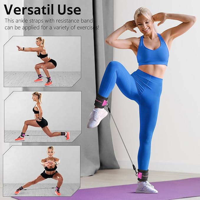 Ankle Resistance Bands with Cuffs, Ankle Bands for Working Out, Ankle Resistance Band for Legs and Glutes Workout Equipment, Butt Exercise Equipment for Women