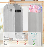 MISSLO 10" Gusseted Garment Bags for Hanging Clothes 40"+60" Clear Suit Bags for Closet Storage Dress Bag for Gowns Long Coat Protector, 3 Packs, Grey