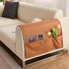 PVC Sofa Armrest Organizer, Remote Holder Bedside Caddy Organizer with 2 Large-Pockets Non-Slip Waterproof Caddy for Couch Caddy Accessories for Phone Magazine Tablet (Brown)
