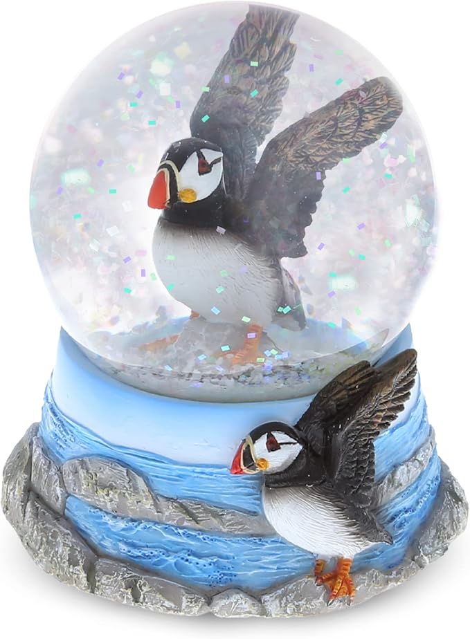 CoTa Global Puffin Snow Globe - Sparkly Water Globe Figurine with Sparkling Glitter, Collectible Novelty Ornament for Home Decor, for Birthdays, Christmas, and Valentine's Day - 65mm